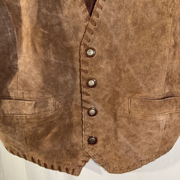 Vintage G-III Pelle Global Brown Suede Leather Vest Western Button Front Mens L - Picture 4 of 11